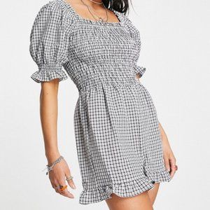 NWT Topshop shirred romper in gingham US 6
